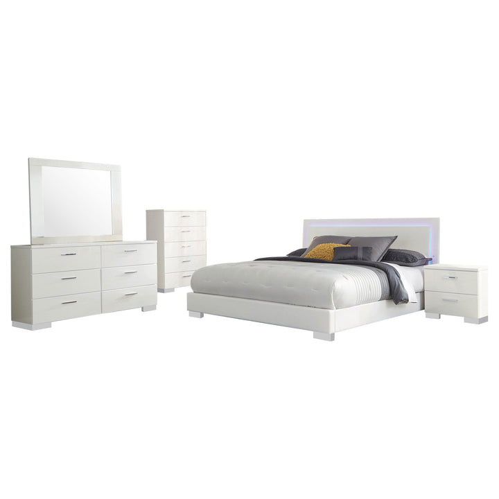 Coaster Furniture 203500Q-S5 Felicity 5-Piece Queen Bedroom Set White High Gloss