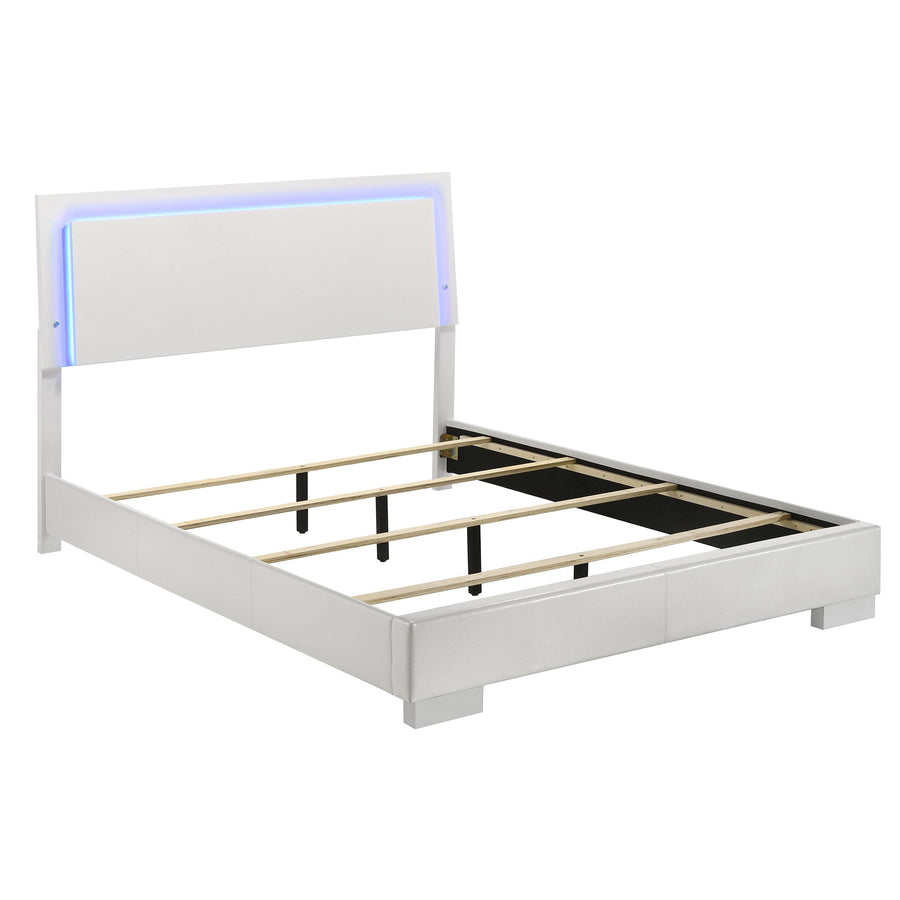 Coaster Furniture 203500Q Felicity Wood Queen LED Panel Bed White High Gloss