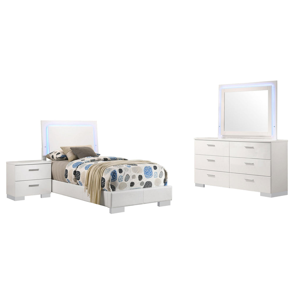 Coaster Furniture 203500T-S4L Felicity 4-Piece Twin Bedroom Set White High Gloss