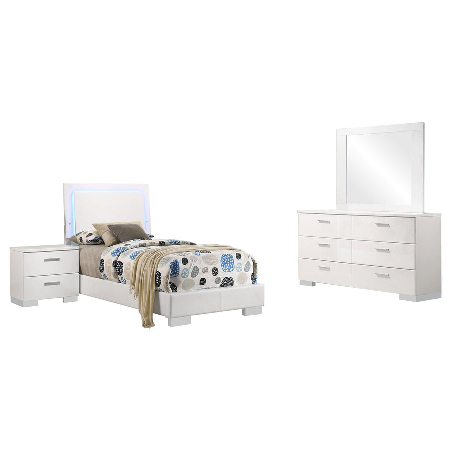 Coaster Furniture 203500T-S4 Felicity 4-Piece Twin Bedroom Set White High Gloss