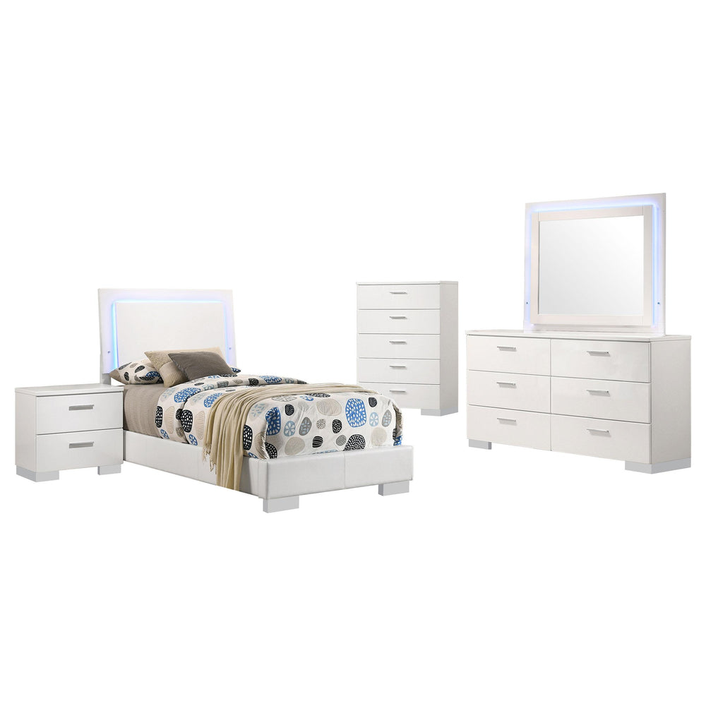 Coaster Furniture 203500T-S5L Felicity 5-Piece Twin Bedroom Set White High Gloss