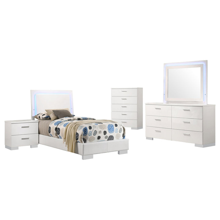 Coaster Furniture 203500T-S5L Felicity 5-Piece Twin Bedroom Set White High Gloss