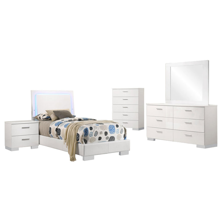 Coaster Furniture 203500T-S5 Felicity 5-Piece Twin Bedroom Set White High Gloss
