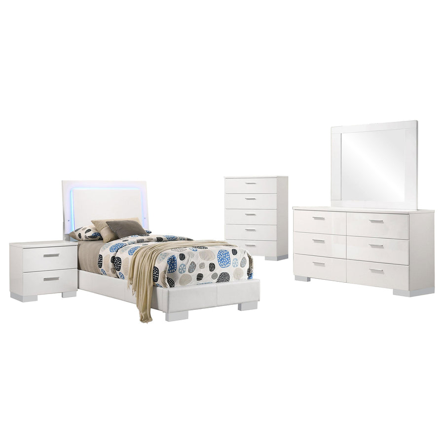 Coaster Furniture 203500T-S5 Felicity 5-Piece Twin Bedroom Set White High Gloss