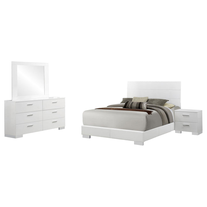 Coaster Furniture 203501KE-S4 Felicity 4-Piece Eastern King Bedroom Set White High Gloss
