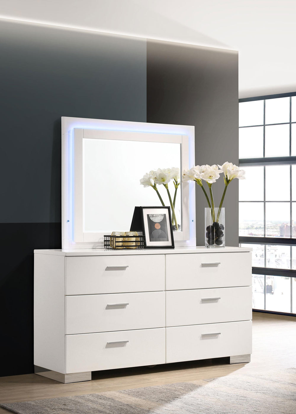 coaster-furniture-203503ml-felicity-6-drawer-dresser-with-led-mirror-white-high-gloss
