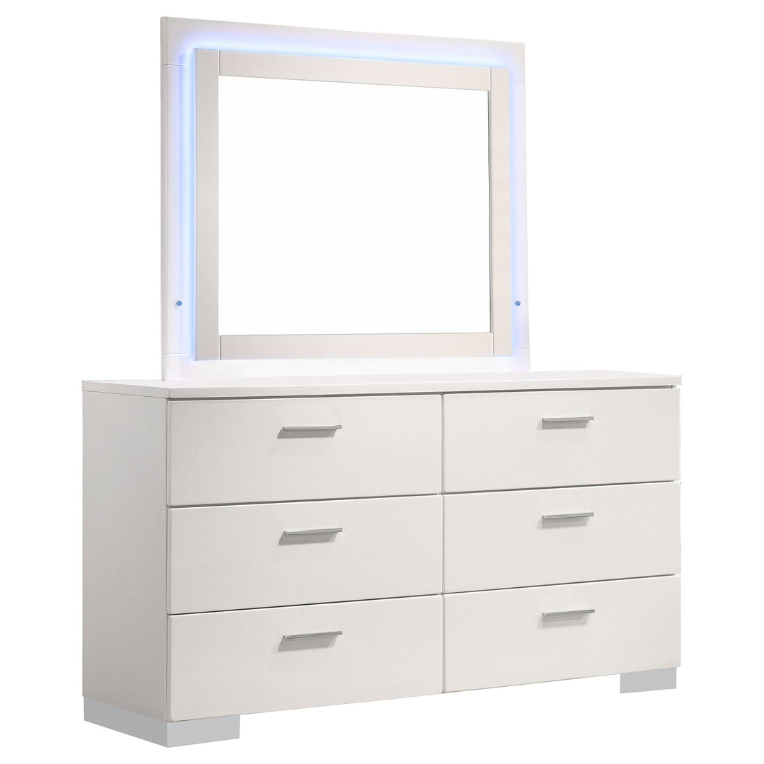 Coaster Furniture 203503ML Felicity 6-drawer Dresser with LED Mirror White High Gloss