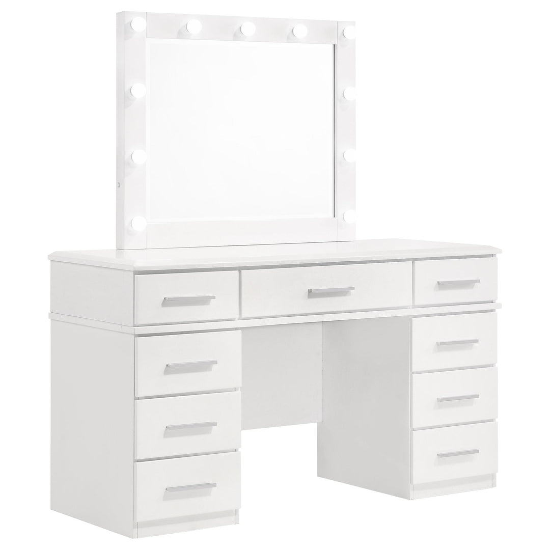 Coaster Furniture 203507 Felicity 9-drawer Vanity Table Lighted Mirror Glossy White