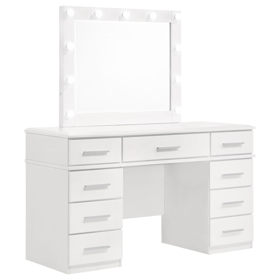 Coaster Furniture 203507 Felicity 9-drawer Vanity Table Lighted Mirror Glossy White