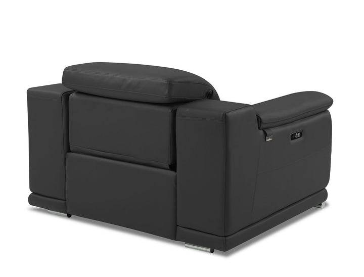 DivanItalia 9762 Top Grain Italian Leather Power Reclining Chair with Adjustable Headrests - Dark Gray