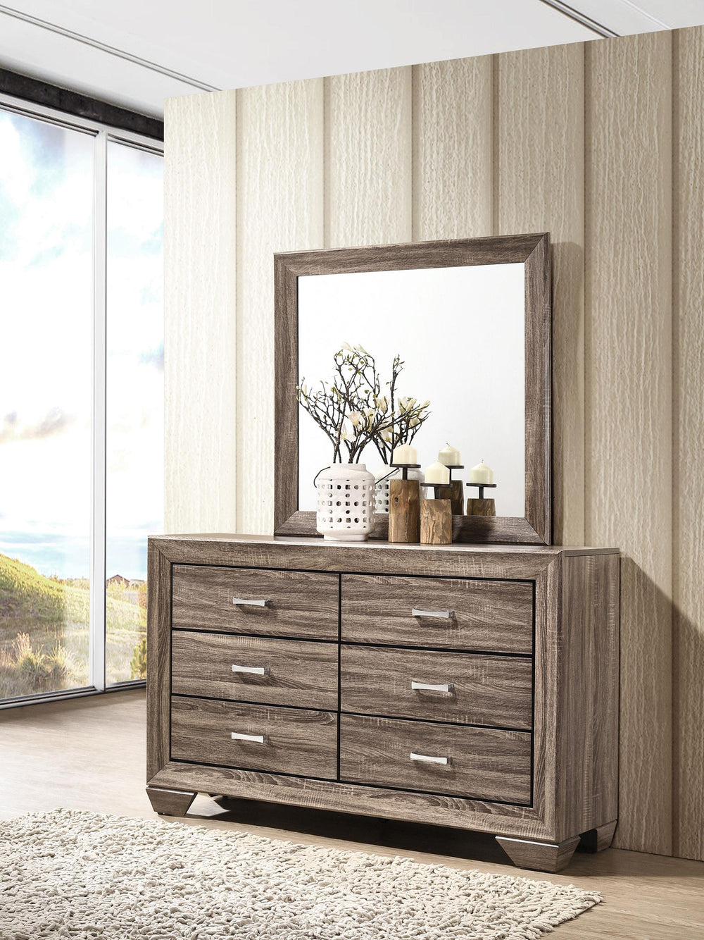 coaster-furniture-204193m-kauffman-6-drawer-dresser-with-mirror-washed-taupe
