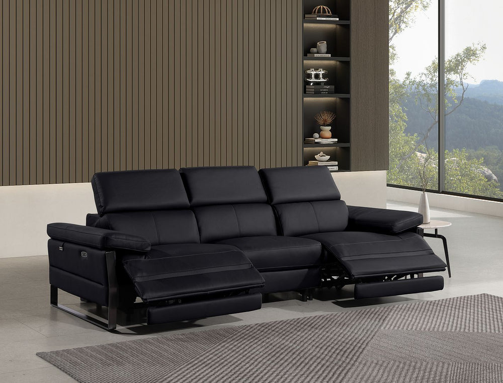 DivanItalia 1246 Modular Power Dual Reclining Sofa with Power Reclining Headrests – Top Grain Italian Leather - Black