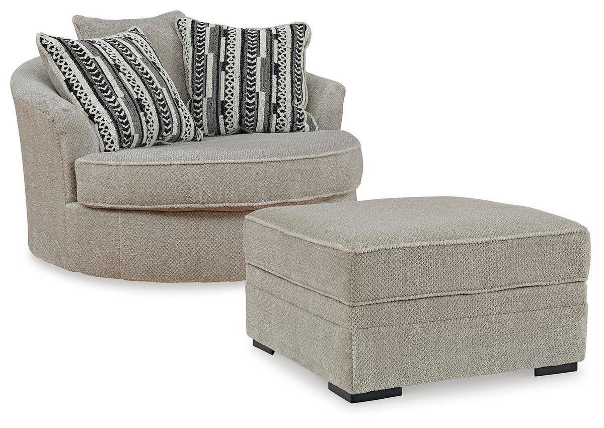 Calnita Oversized Swivel Chair and Ottoman - Sisal (1)