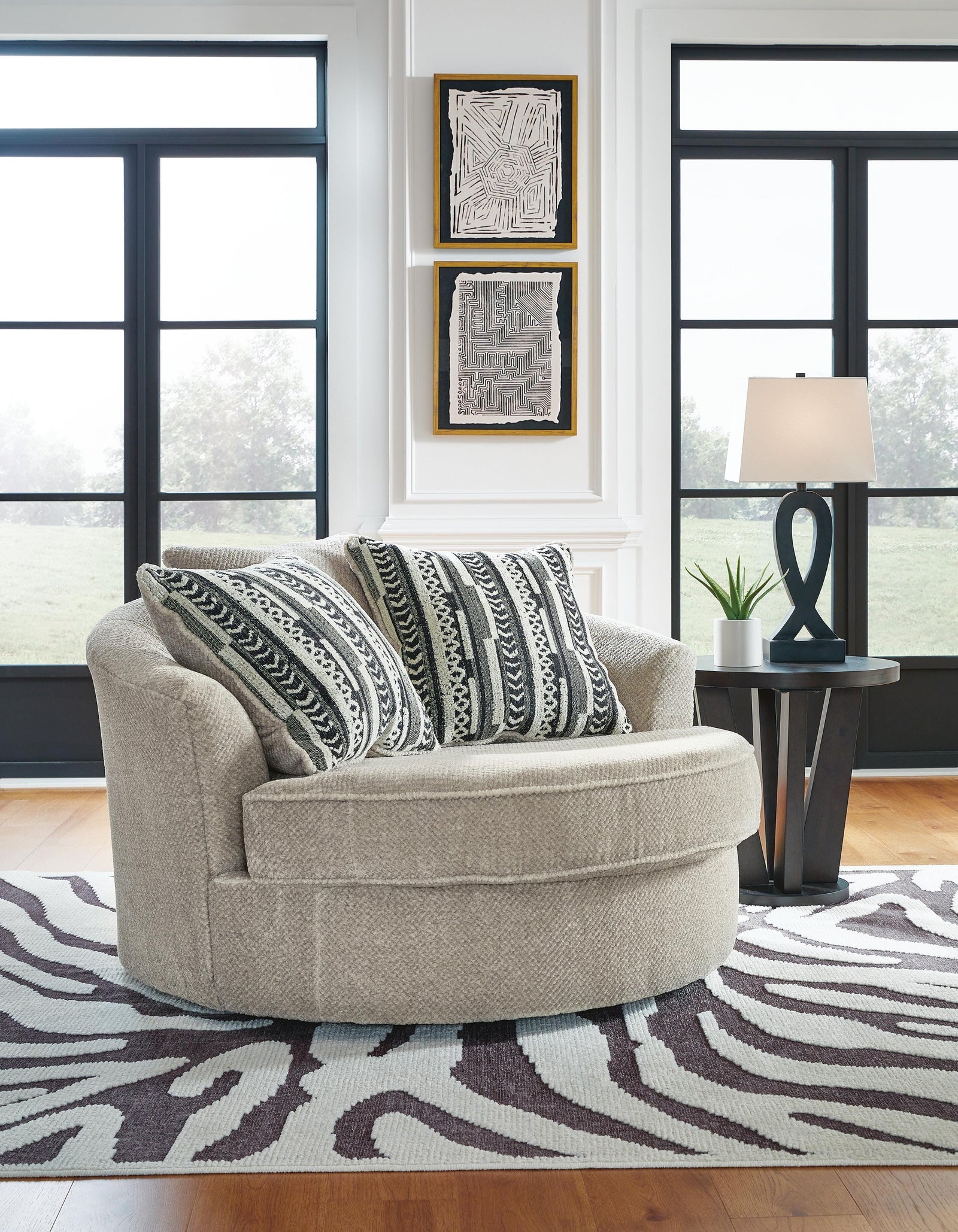 Calnita Oversized Swivel Accent Chair - Beige (2)