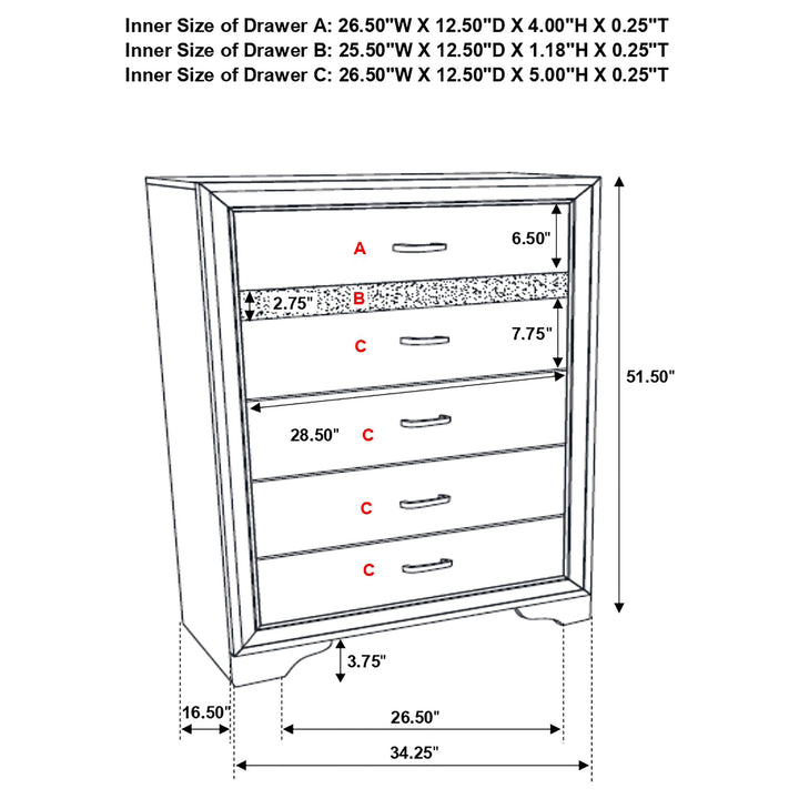 Miranda - 5-Drawer Bedroom Chest - White