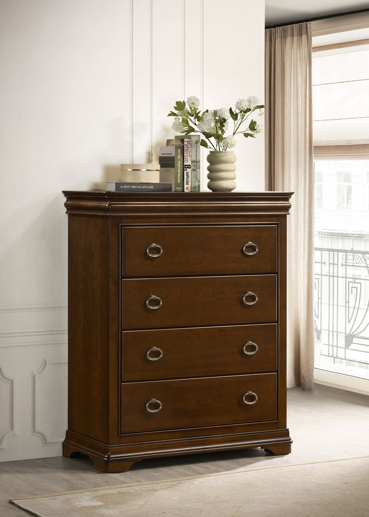 Garland - 4-Drawer Bedroom Chest Of Drawers - Brown Cherry