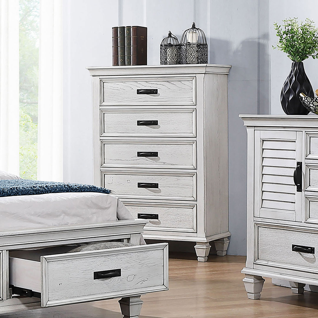Franco - 5-Drawer Bedroom Chest - Distressed White