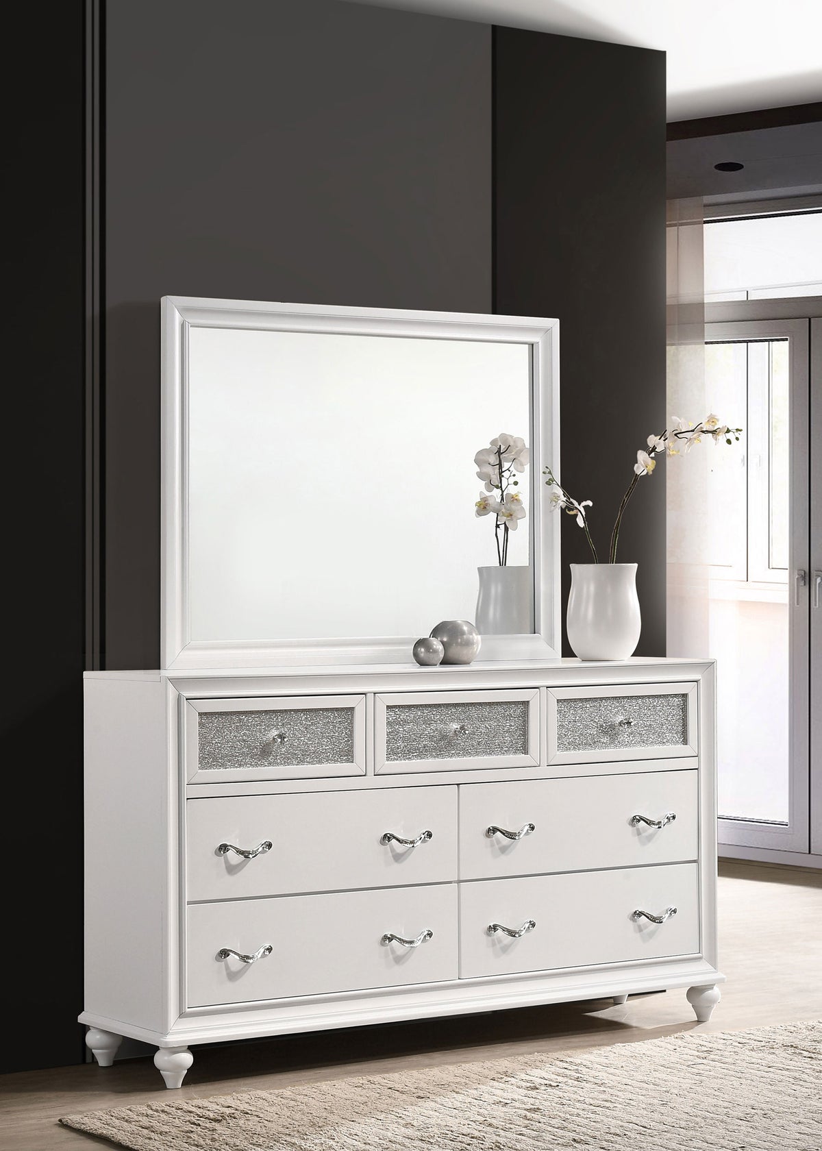 Barzini - 7-Drawer Dresser With Mirror - White