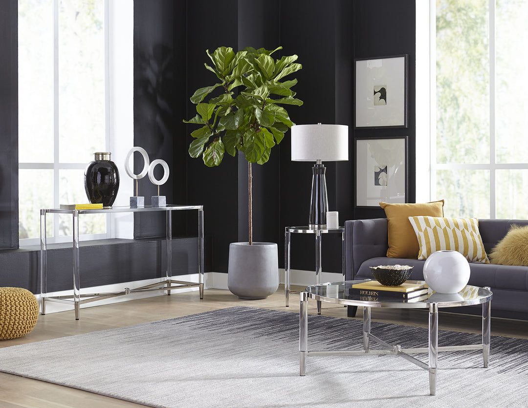 Modus Furniture 4Rv222 Marilyn Glass Top And Steel Base Round End Table