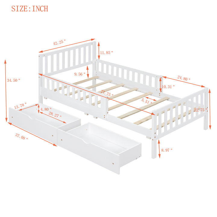 twin-size-wood-platform-bed-with-guardrails-and-two-storage-drawers-in-white