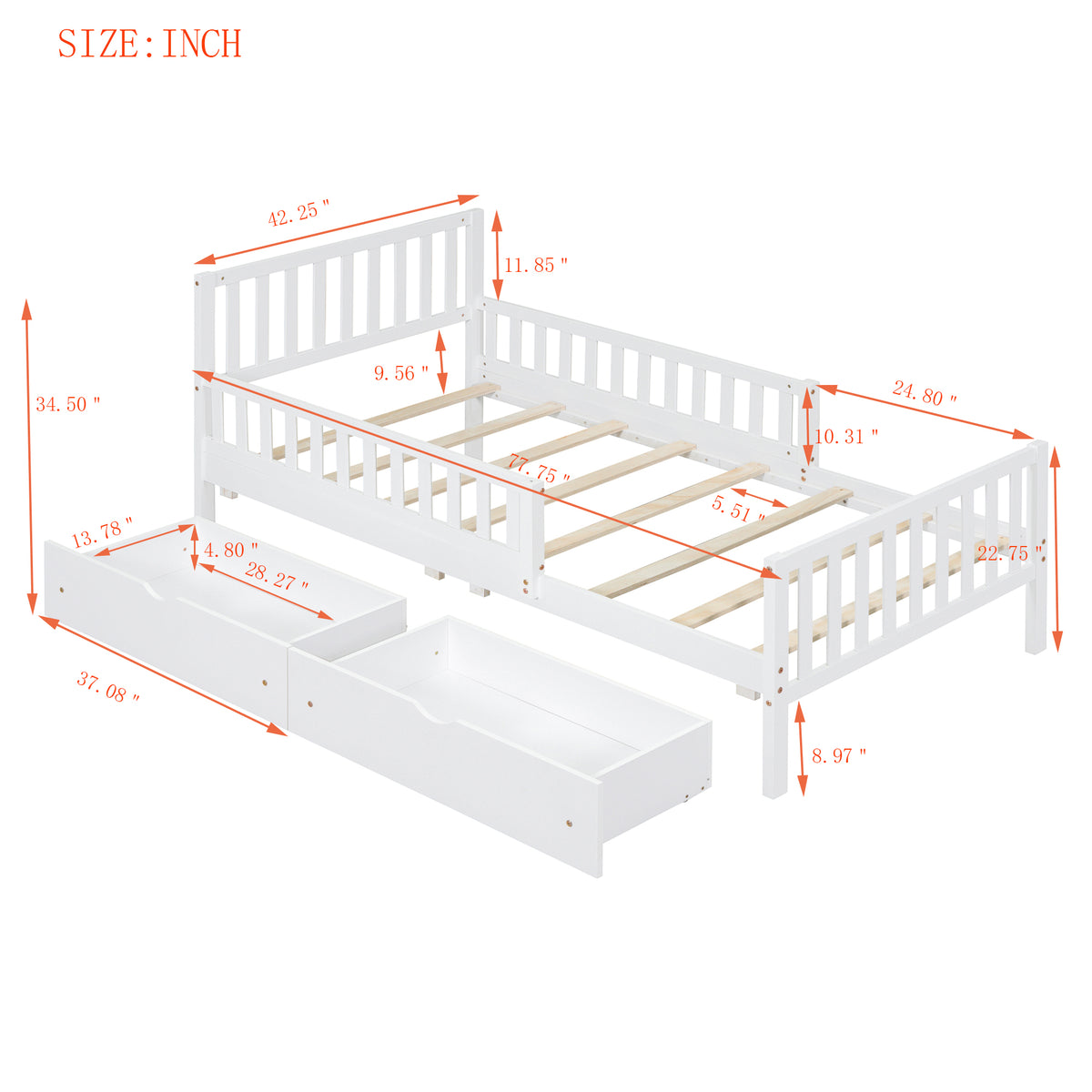 twin-size-wood-platform-bed-with-guardrails-and-two-storage-drawers-in-white