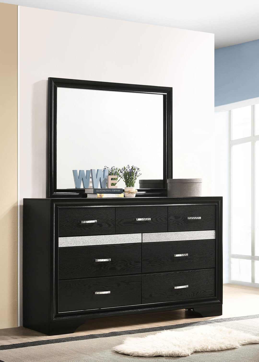 coaster-furniture-206363m-miranda-7-drawer-dresser-with-mirror-black