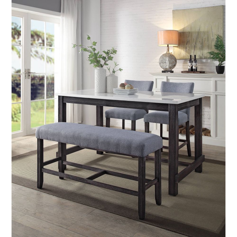 ACME Furniture Yelena Counter Height Bench Fabric & Weathered Espresso