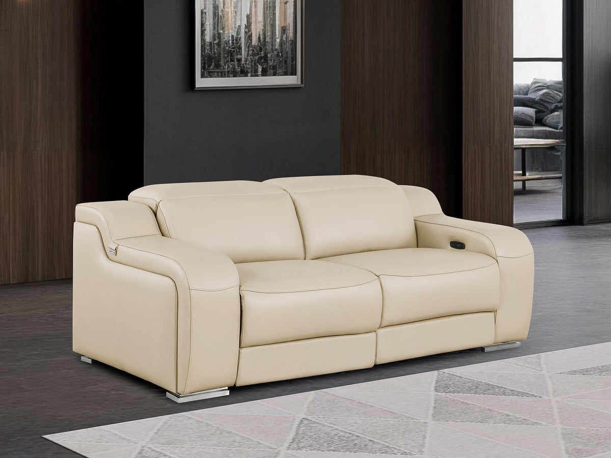 DivanItalia 1116 2-Piece Modular Power Reclining Loveseat in Top Grain Italian Leather with 2 Power Recliners & Power Headrests - Beige
