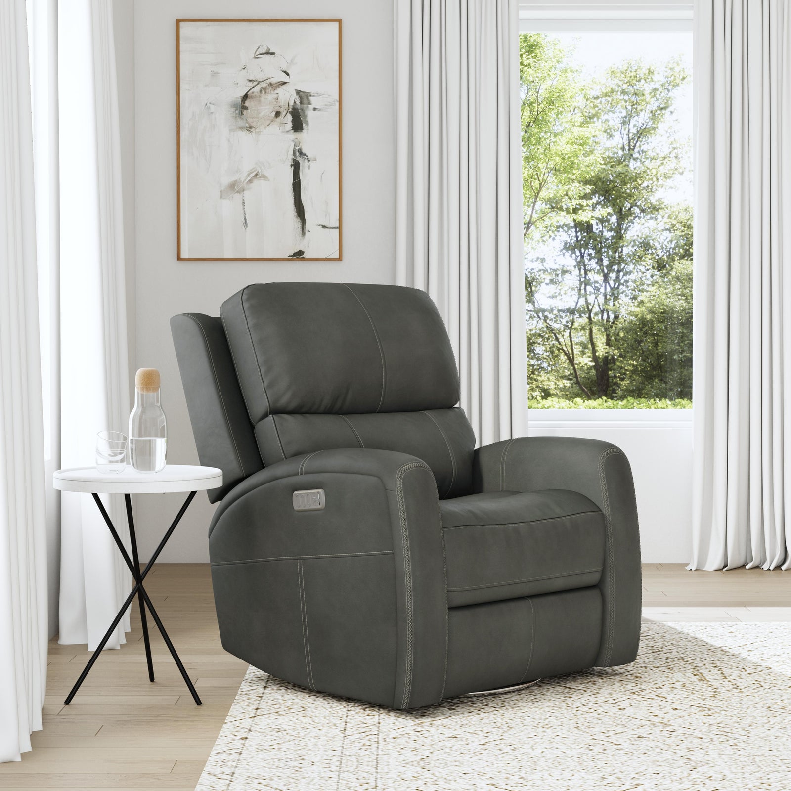 Flexsteel 1043-53P5-94602 Linden  Power Swivel Gliding Recliner With Power Headrest, Lumbar, Heat & Massage  Charcoal
