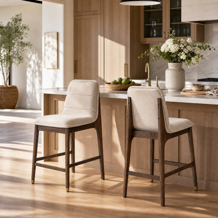 Clyde Channel-Tufted Counter Stool – Walnut (Set of 2)