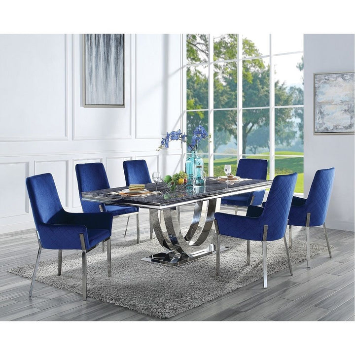 Cambrie - Dining Table With Engineered Stone Top - Engineered Stone Top & Mirrored Silver