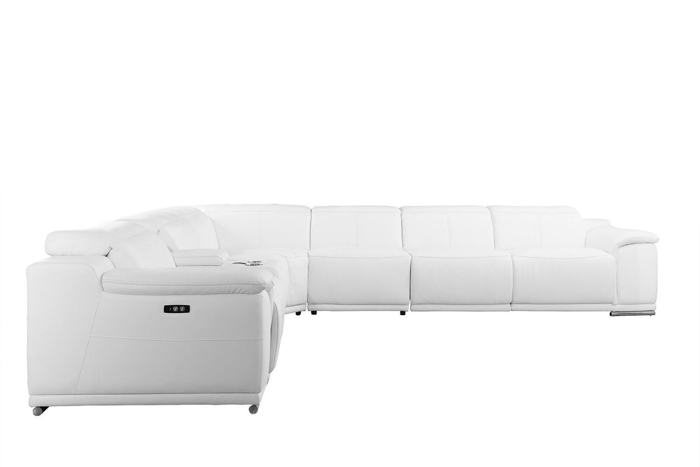DivanItalia 9762 7-Piece L Shaped Top Grain Italian Leather Sectional Sofa with 4 Power Recliners - White