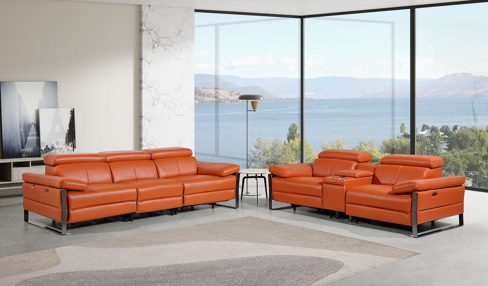 DivanItalia 1246 Modular Power Triple Reclining Sofa and Console Loveseat Set with Power Headrests – Top Grain Italian Leather - Camel