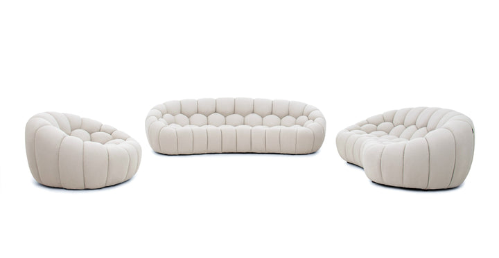 Yolonda - Modern Curved Beige Fabric Sofa Set