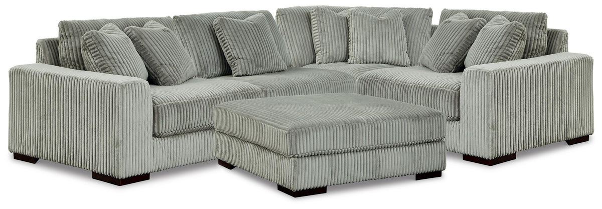 Lindyn 4-Piece Sectional and Ottoman - Fog (1)