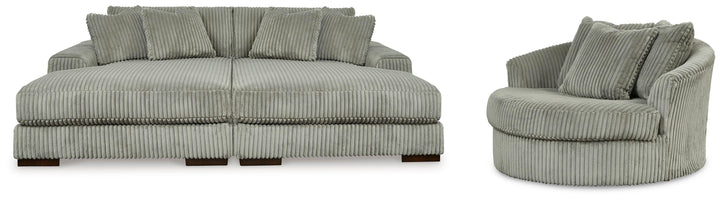 Lindyn Super Chaise with Oversized Swivel Chair - Fog (1)