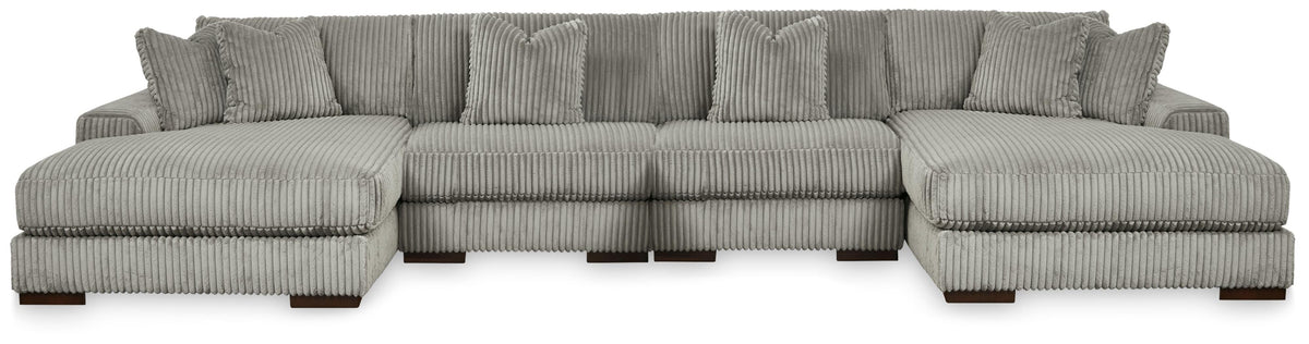 Lindyn 4-Piece Sectional with Double Chaise - Fog