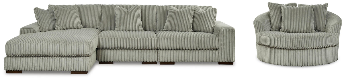 Lindyn 3-Piece Sectional and Oversized Swivel Accent Chair - Fog (1)
