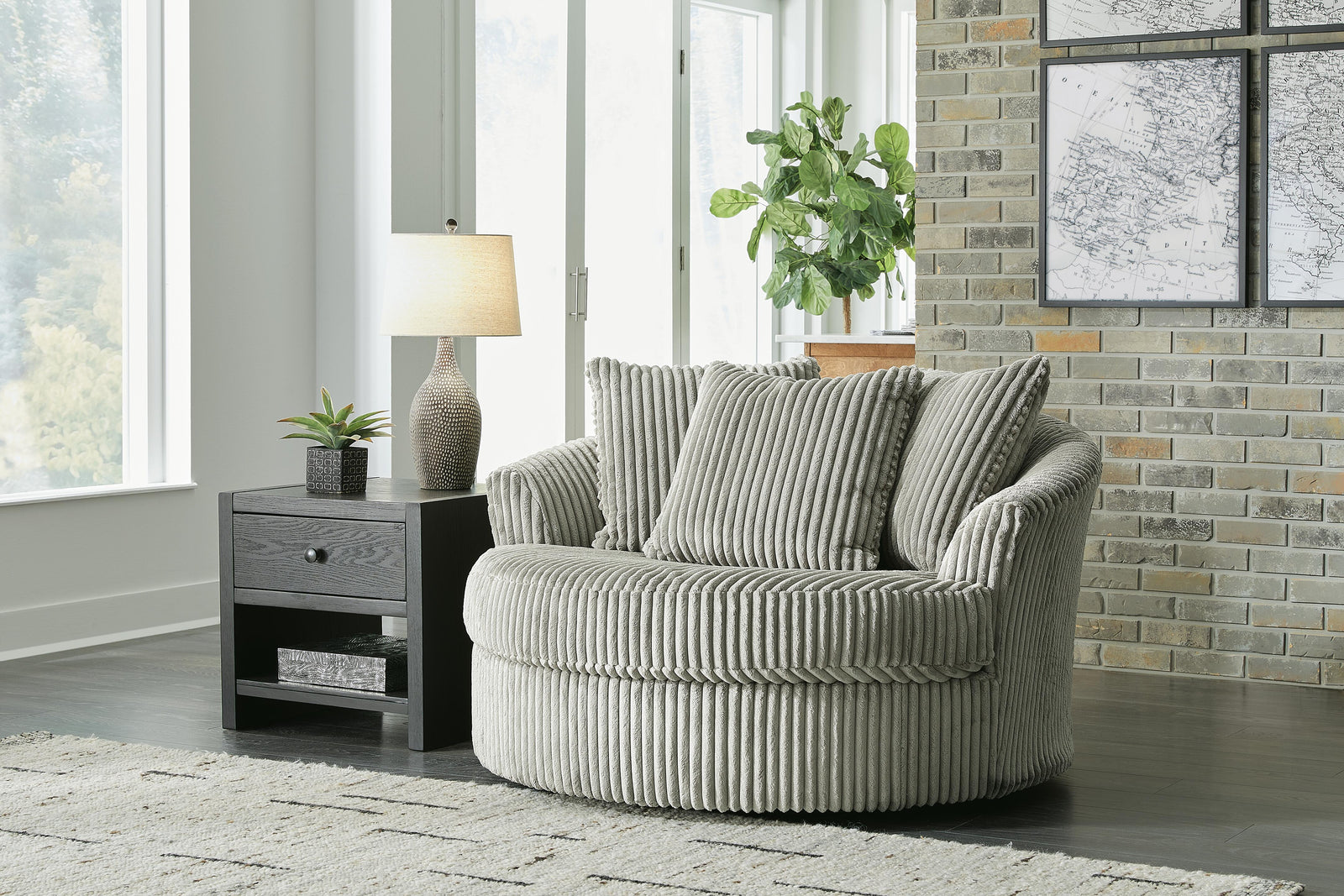 Lindyn Oversized Swivel Accent Chair - Pearl Silver (2)
