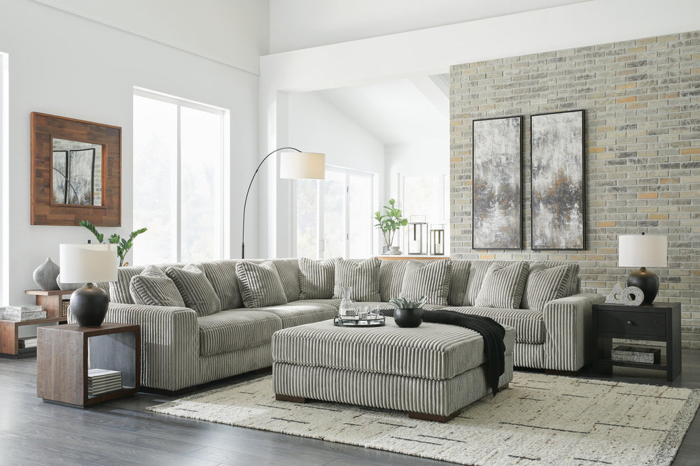 Lindyn 5-Piece Sectional and Ottoman - Fog (1)