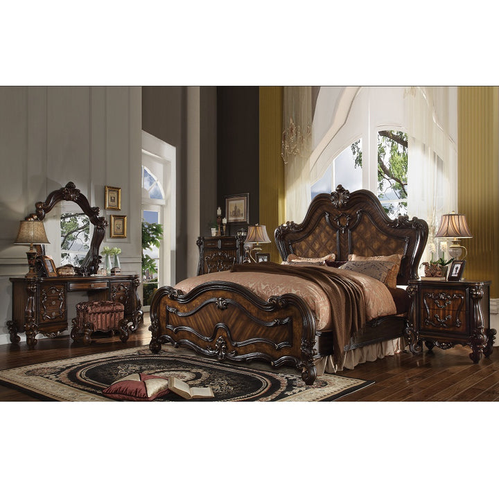 Versailles Vanity Stool in Fabric &amp; Cherry Oak Finish - lifestyle