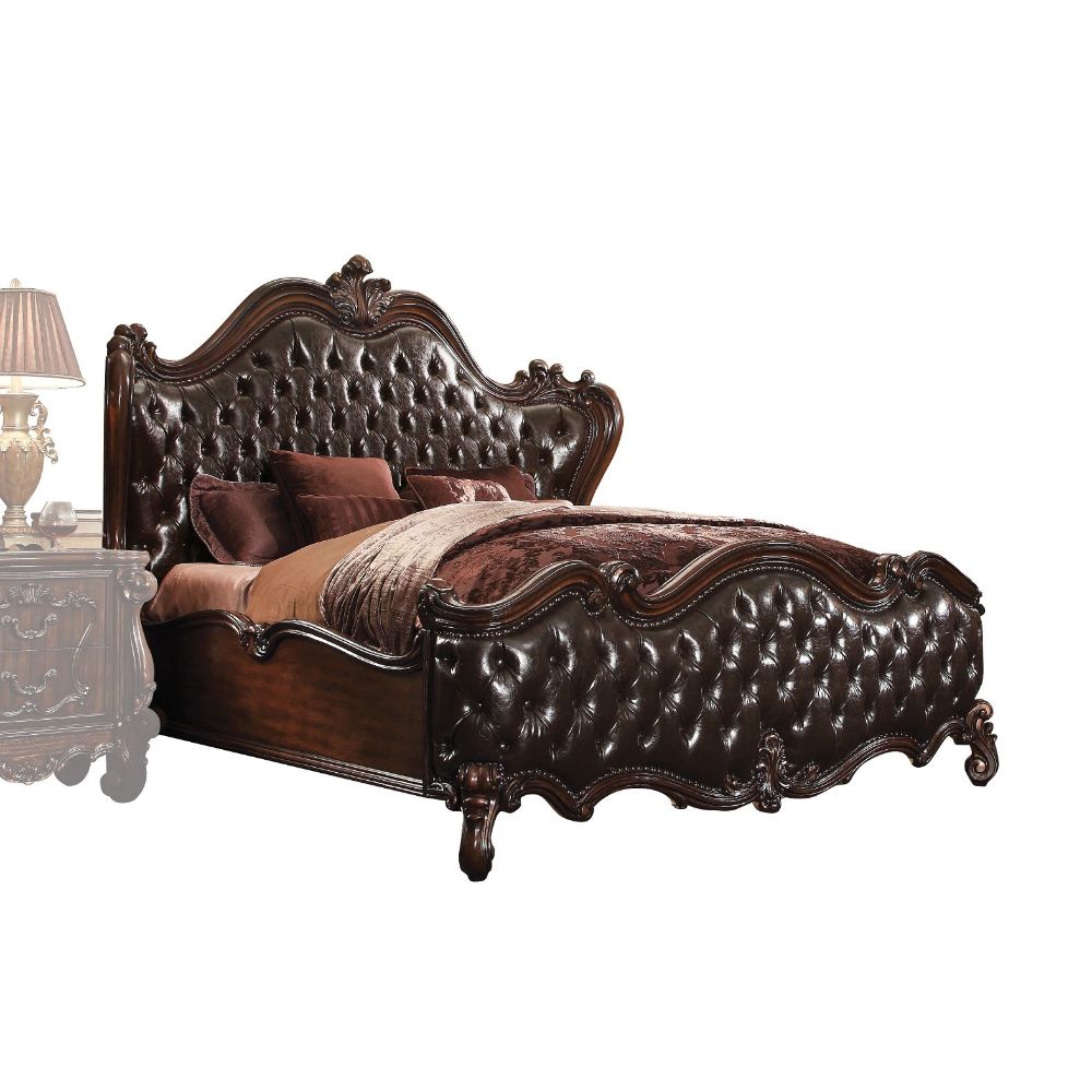 Versailles CK Bed in Two Tone Dark Brown Leatherette & Cherry Oak