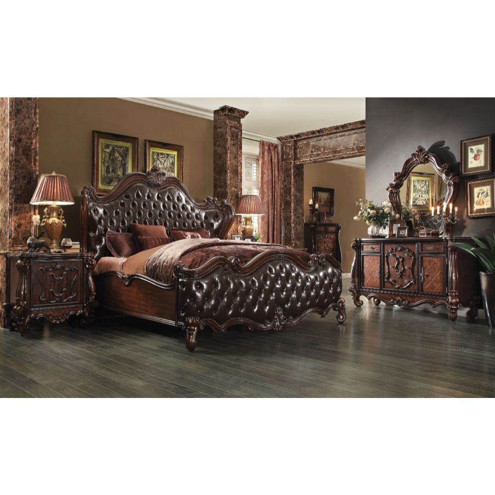 Versailles CK Bed in Two Tone Dark Brown Leatherette & Cherry Oak