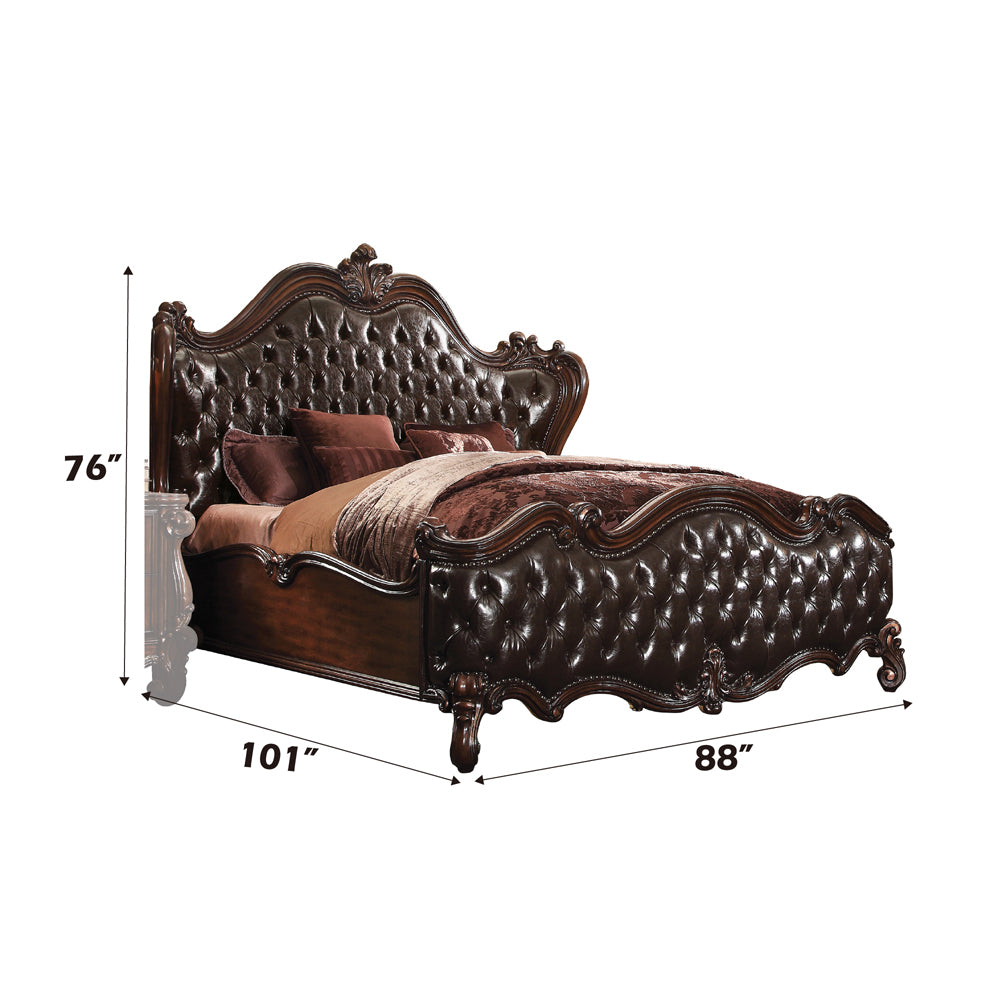 Versailles CK Bed in Two Tone Dark Brown Leatherette & Cherry Oak - dimensions