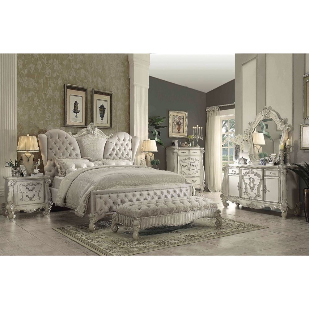 Versailles EK Bed in Ivory Fabric & Bone White
