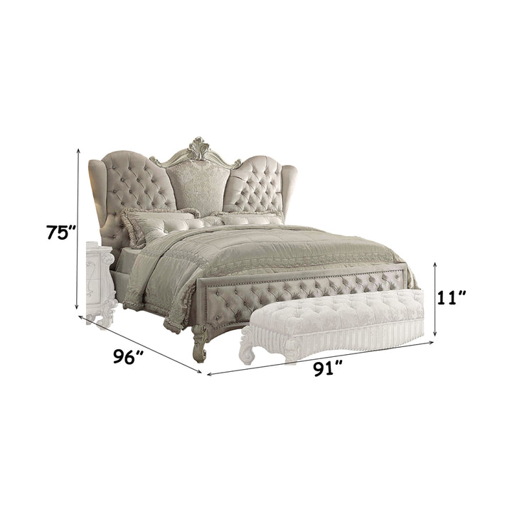 Versailles EK Bed in Ivory Fabric &amp; Bone White - dimensions
