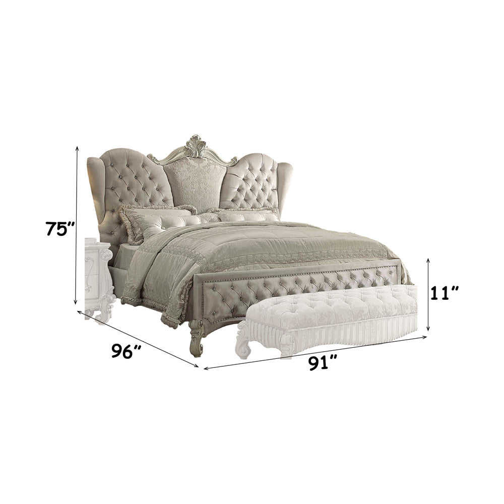 Versailles EK Bed in Ivory Fabric & Bone White - dimensions