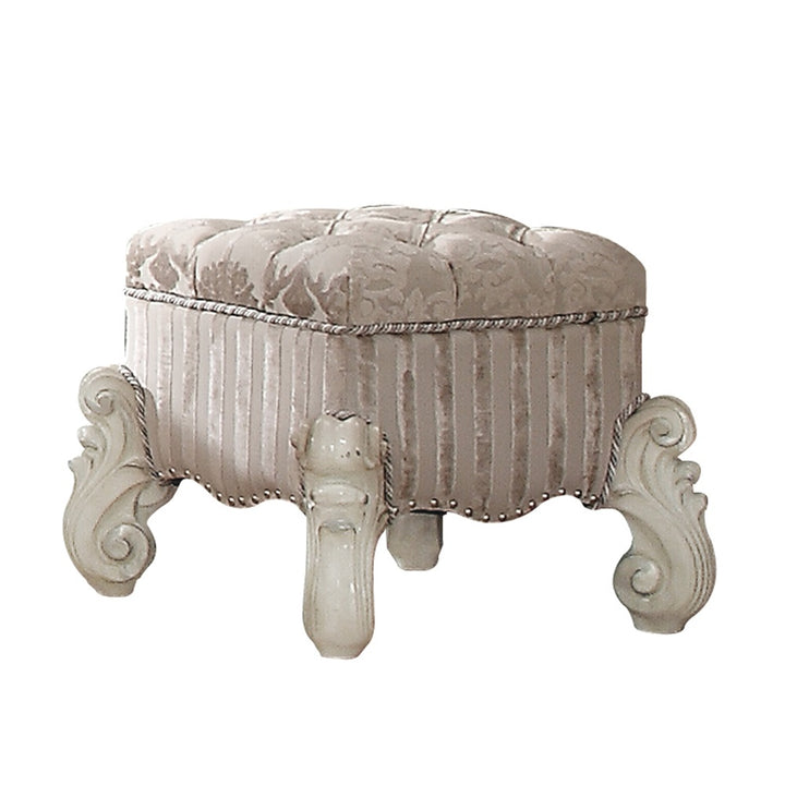 Versailles Vanity Stool in Ivory Fabric &amp; Bone White Finish