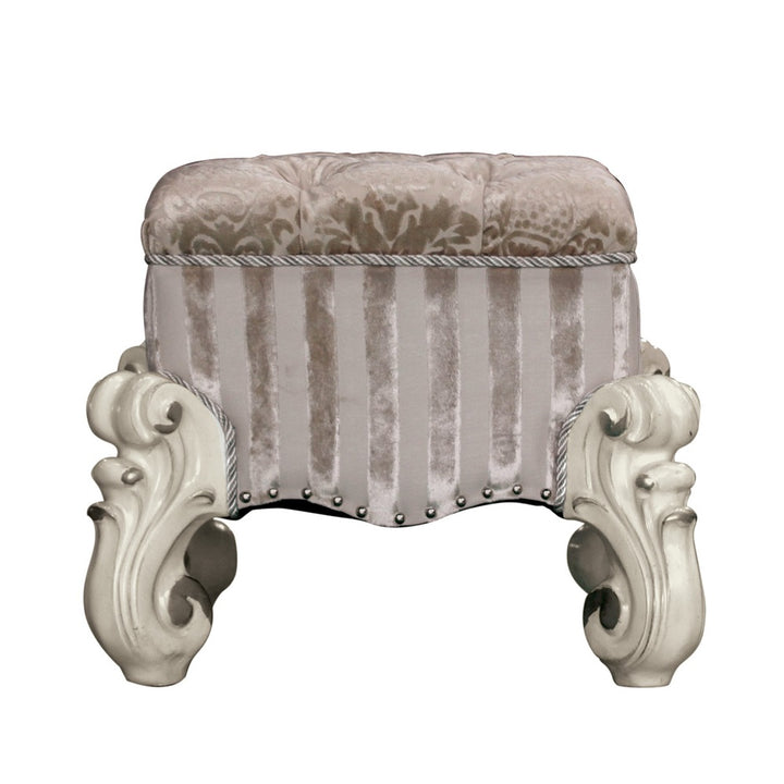 Versailles Vanity Stool in Ivory Fabric &amp; Bone White Finish