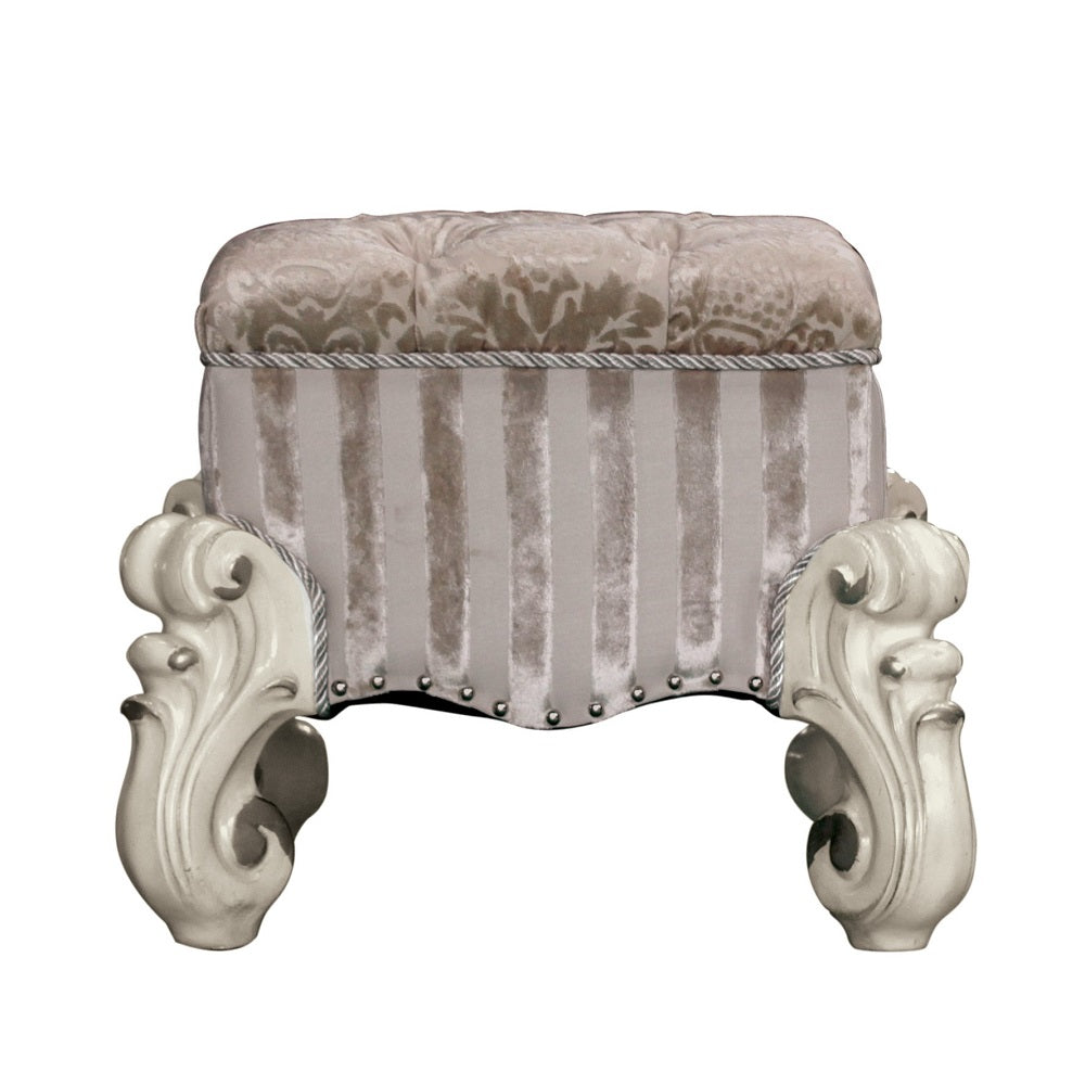 Versailles Vanity Stool in Ivory Fabric & Bone White Finish